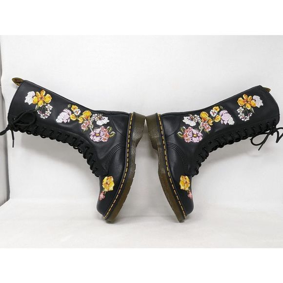 DR. MARTENS 1914 VONDA II 14 HOLE EMBROIDERED FLOWER ZIP BOOTS LEATHER SIZE 6 US - Picture 5 of 9
